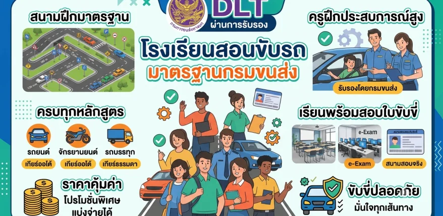 โรงเรียนสอนขับรถ มาตรฐานกรมขนส่ง เรียนพร้อมสอบใบขับขี่ มั่นใจ ปลอดภัย (2026)