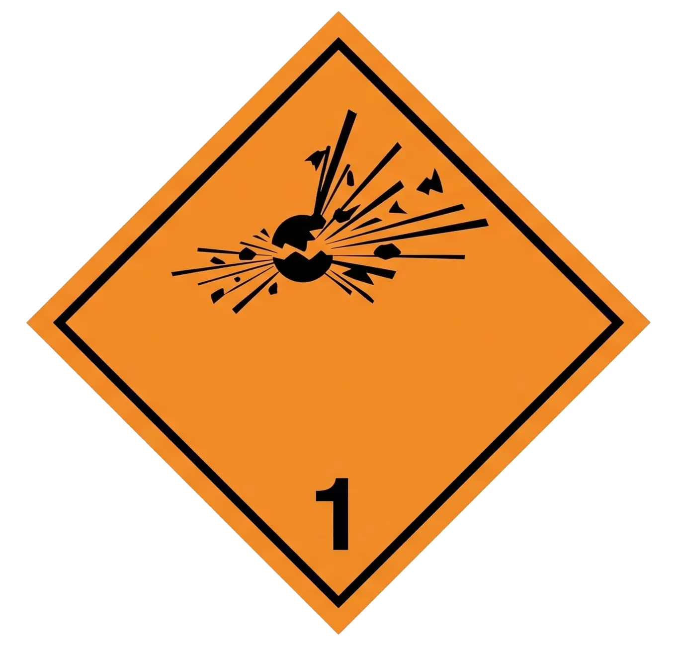 รูปภาพเครื่องหมายจราจร: ประเภทที่ 1 : วัตถุระเบิด (Class 1 : Explosives) หมวดหมู่ สัญลักษณ์วัตถุอันตราย (UN Class)