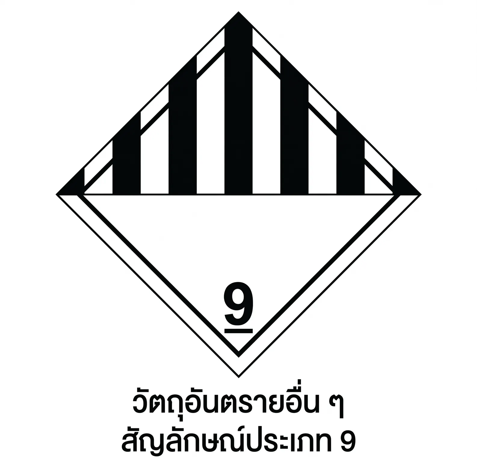 รูปภาพเครื่องหมายจราจร: ประเภทที่ 9 : วัตถุอันตรายอื่น ๆ (Class 9 : Miscellaneous Dangerous Substances and Articles) หมวดหมู่ สัญลักษณ์วัตถุอันตราย (UN Class)