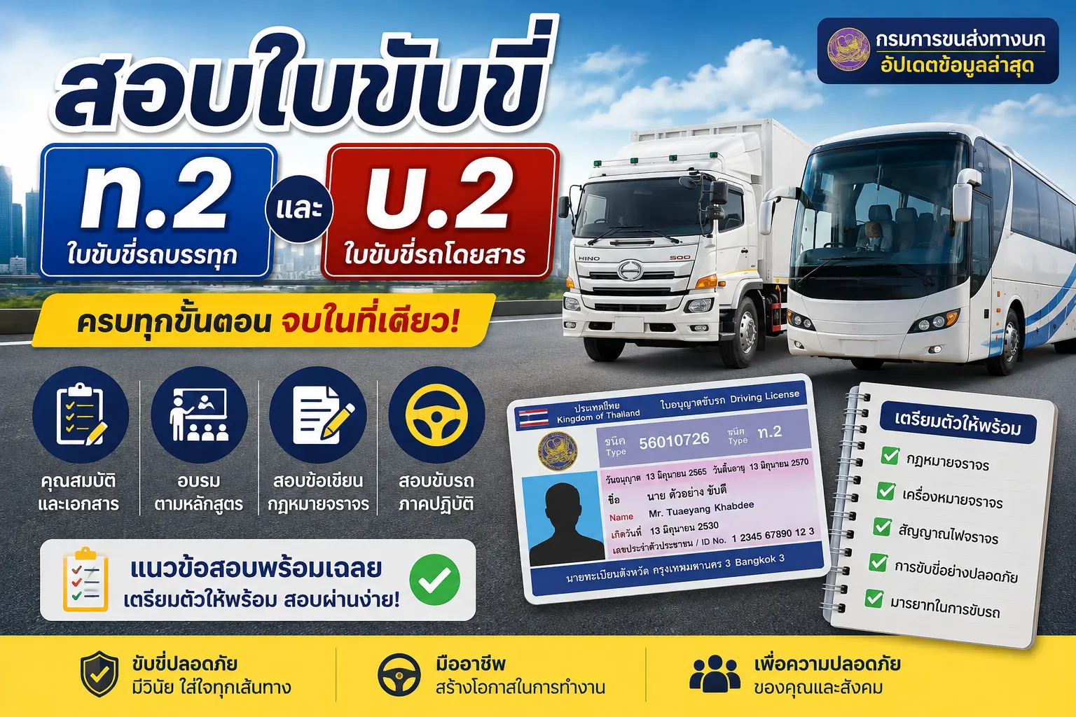 สอบใบขับขี่ ท.2 บ.2 รวมขั้นตอน เอกสาร และแนวข้อสอบ 1 สอบใบขับขี่ ท.2 บ.2 แนวข้อสอบและขั้นตอนการสอบใบขับขี่เพื่อการพาณิชย์